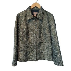 Chicos Green Blue Plaid Metallic Blazer Size Medium (1)